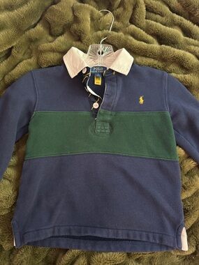Polo by Ralph Lauren Navy & Green Rugby Polo with White Collar
